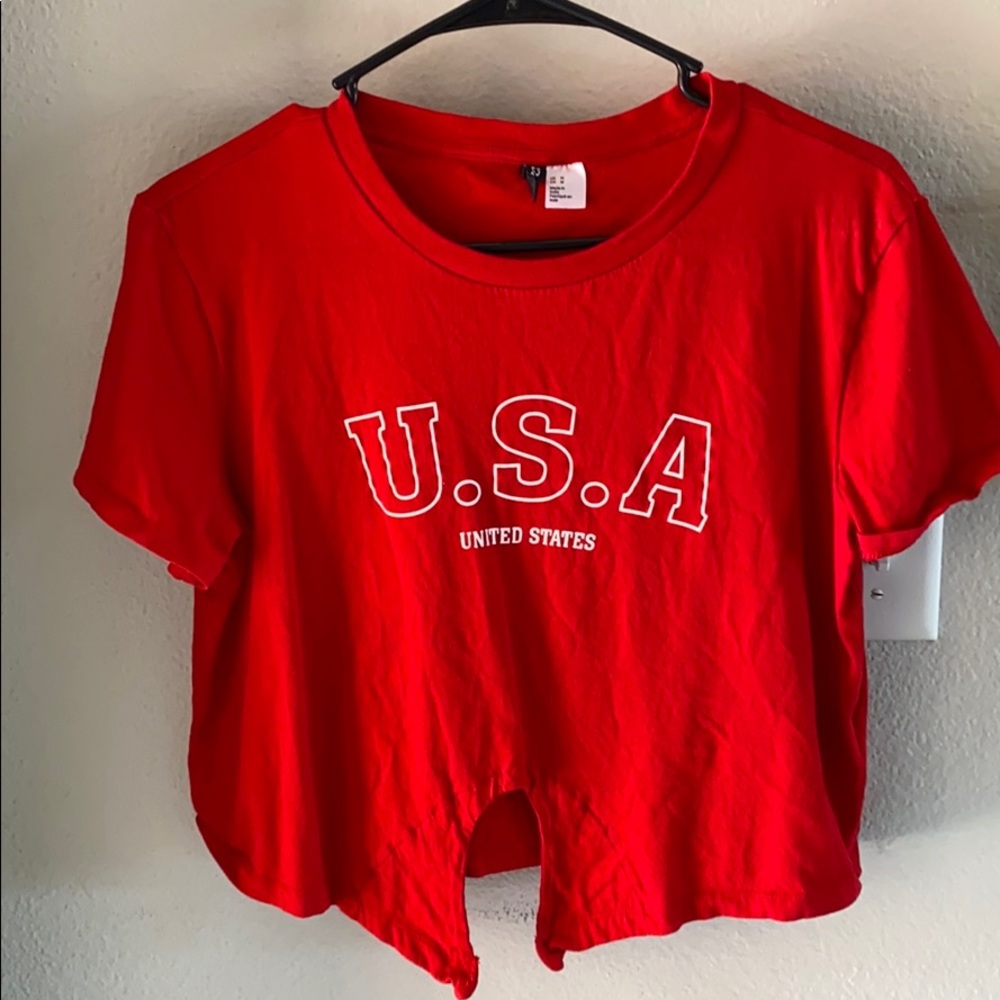 H&M Red USA Croptop with Tie